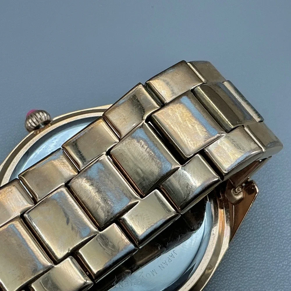 Betsey Johnson Watch Women Gold Tone Crystal Heart Dial Link Band NEW BATTERY